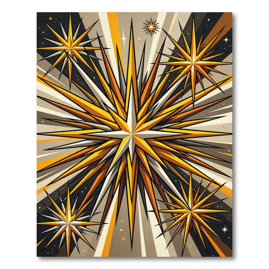 Radiant Gold Celestial Geometric Star Flare Rug