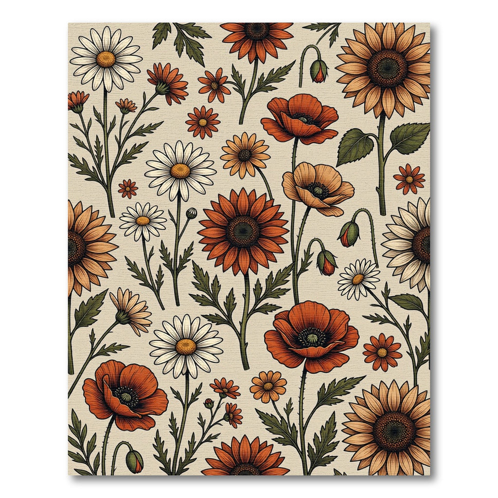 Vintage Autumnal Wildflower Field Meadow Rug