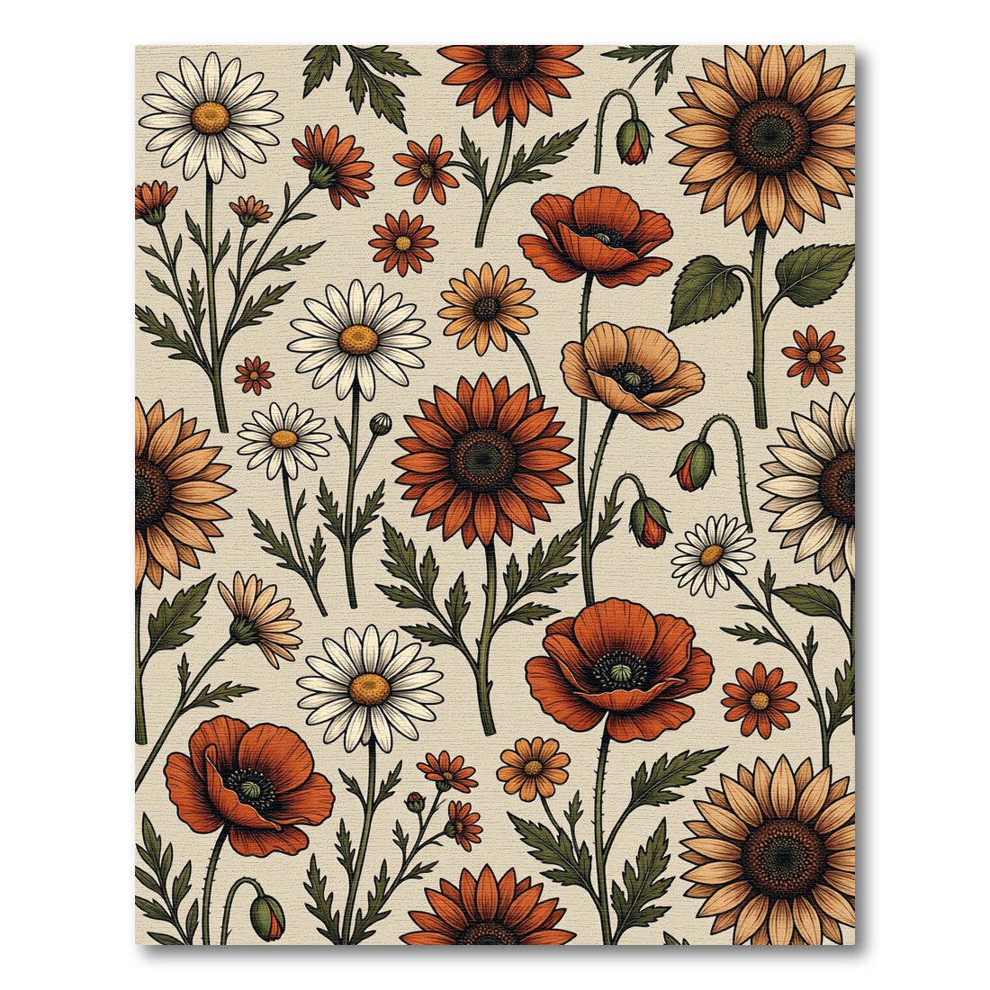 Vintage Autumnal Wildflower Field Meadow Rug