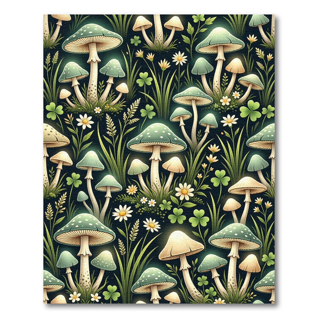 Ethereal Green Enchanted Forest Mushroom Illustration Rug