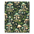 Ethereal Green Enchanted Forest Mushroom Illustration Rug
