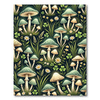 Ethereal Green Enchanted Forest Mushroom Illustration Rug