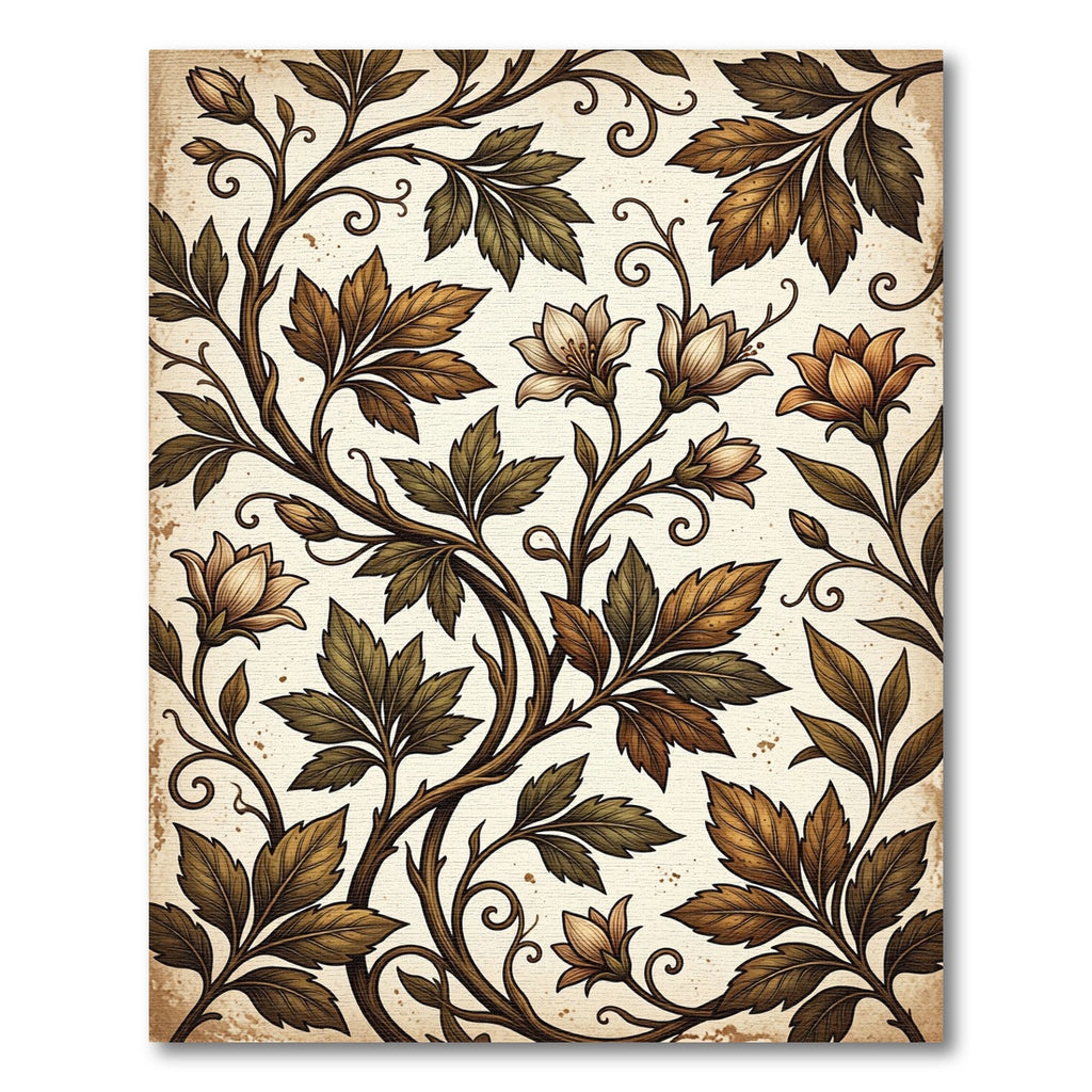 Vintage Earthy Floral Vine Scroll Rug