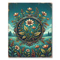 Vintage Floral Medallion Cyan Garden Rug