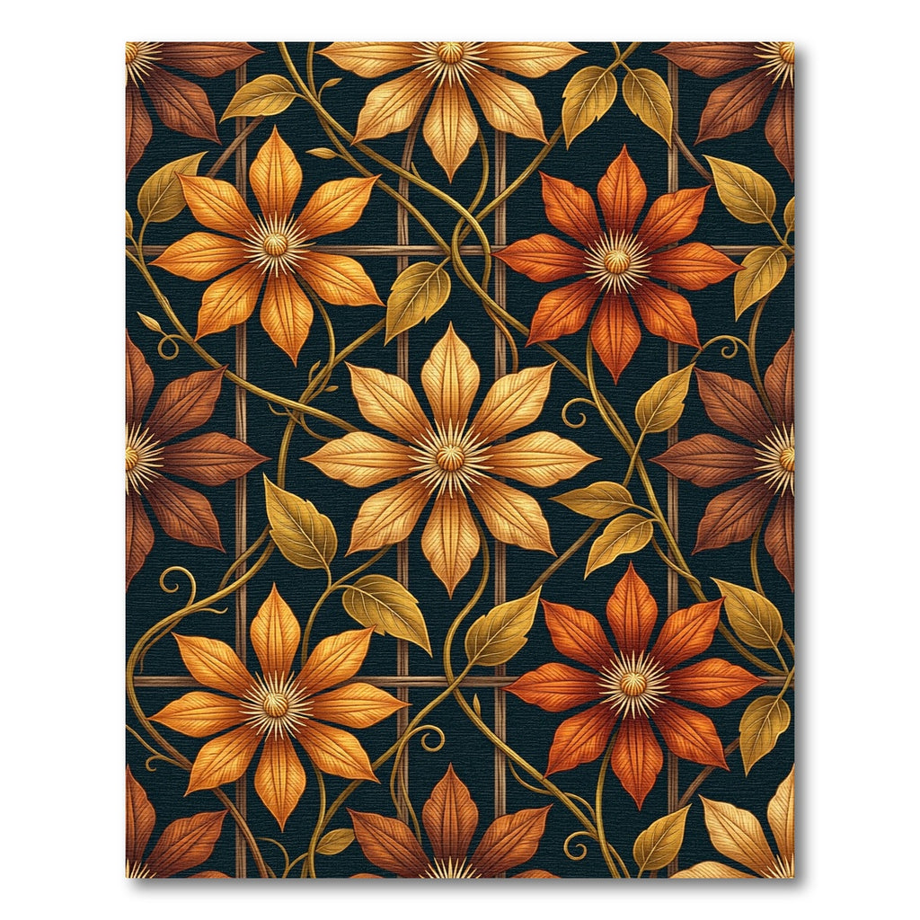 Golden Clematis Botanical Trellis Art Rug