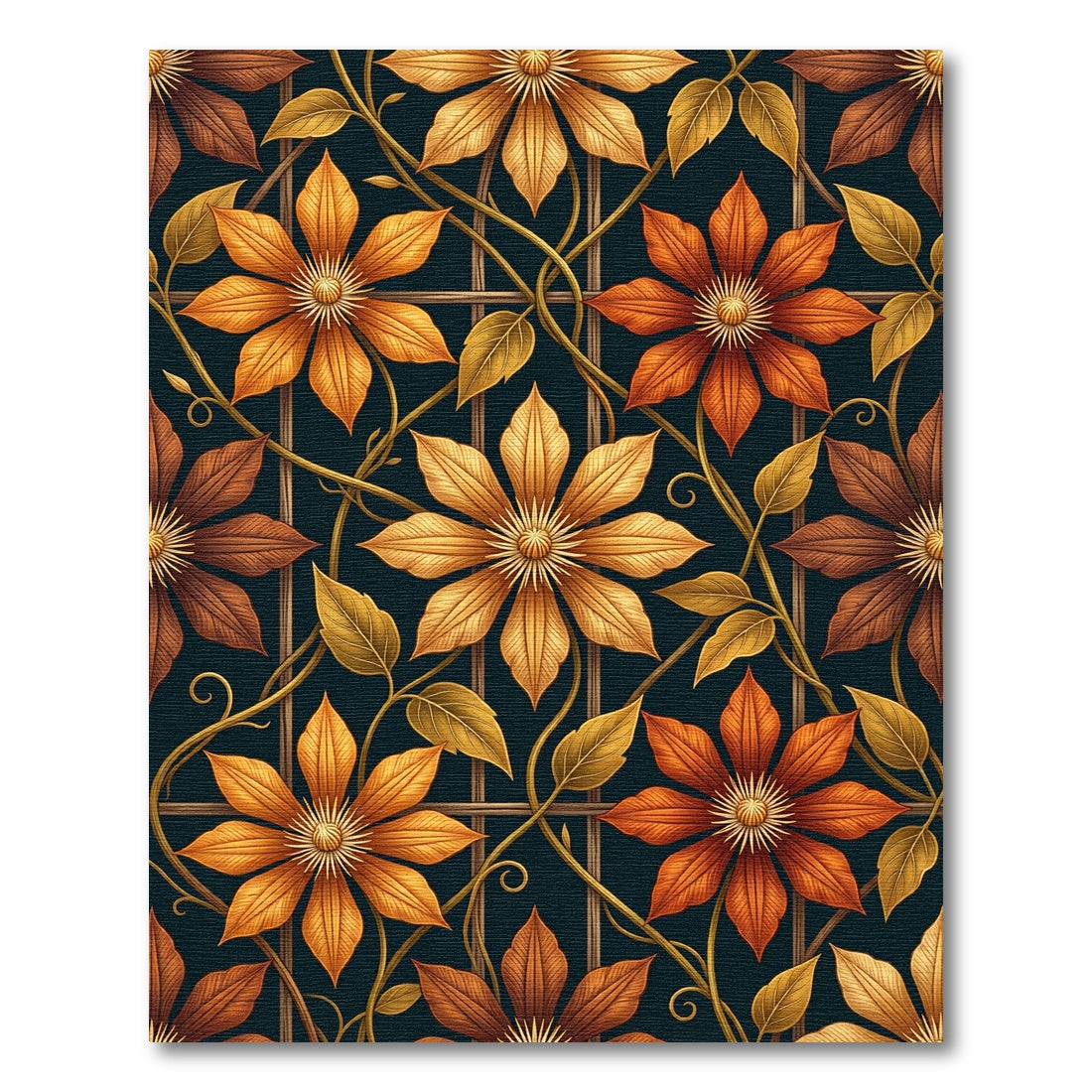 Golden Clematis Botanical Trellis Art Rug
