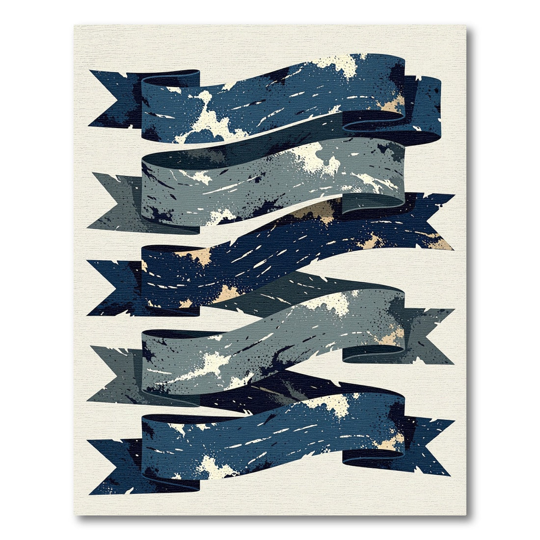 Distressed Navy Blue Wavy Ribbon Graphic Rug