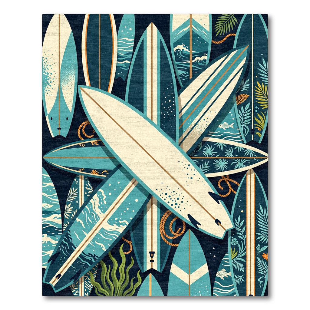 Tropical Surfboard Wave Coastal Collage Rug