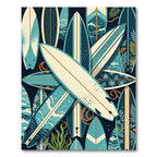 Tropical Surfboard Wave Coastal Collage Rug