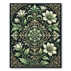 Elegant Sage and Gold Floral Medallion Rug