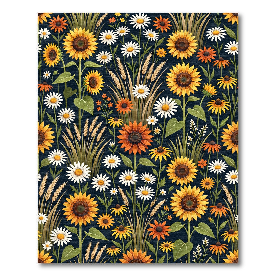 Golden Sunflower and Daisy Botanical Field Rug