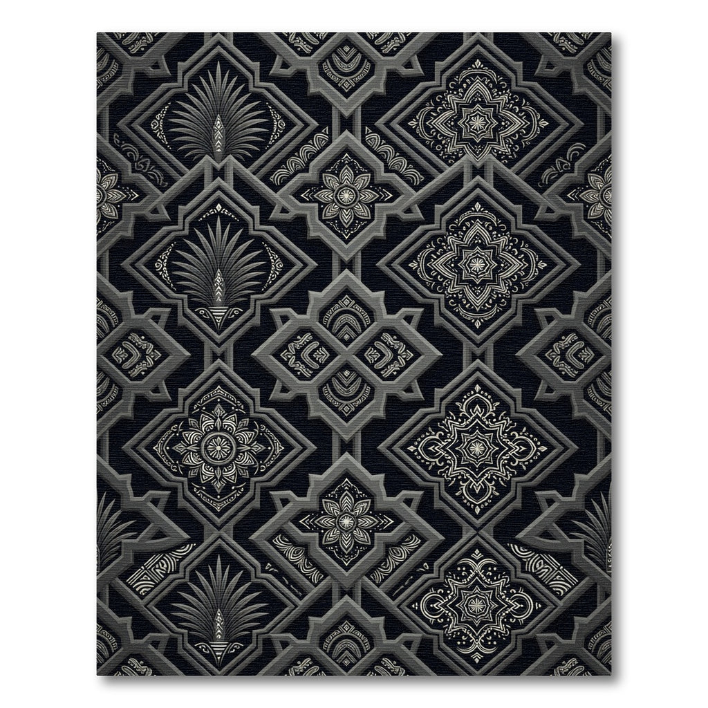 Monochrome Geometric Damask Lattice Rug