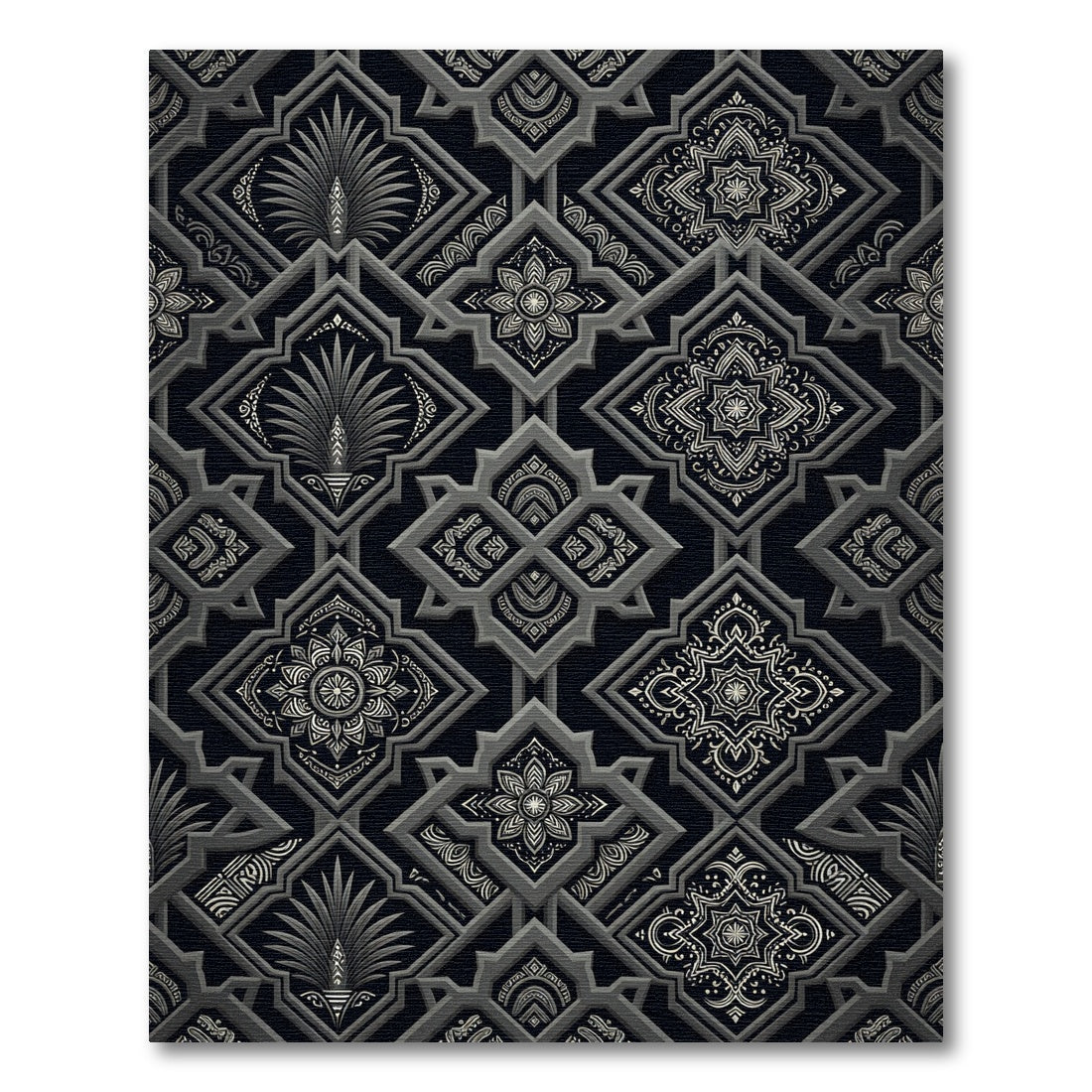 Monochrome Geometric Damask Lattice Rug