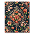 Elegant Coral Rose Trellis Medallion Rug