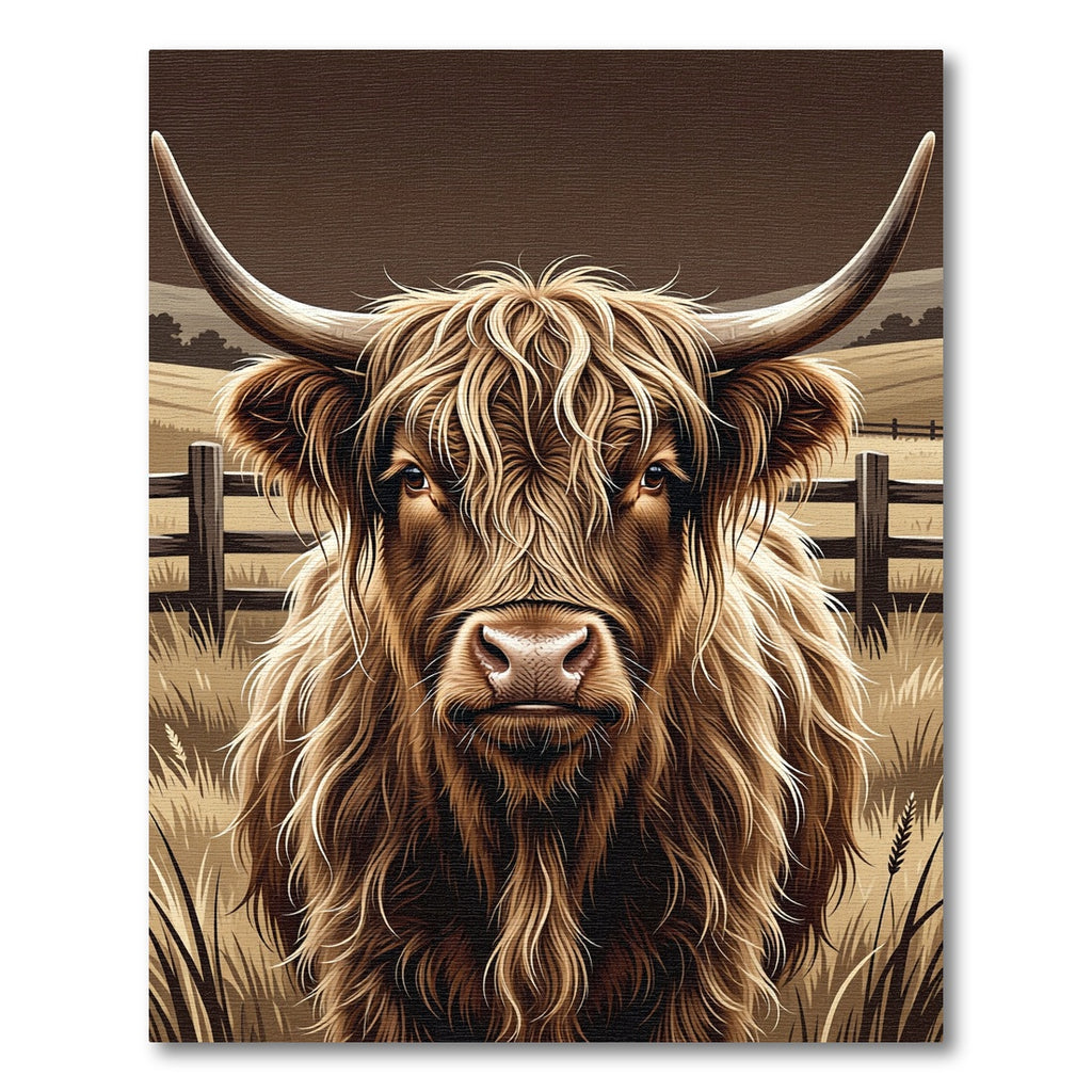 Majestic Highland Cow Portrait Earthy Tones Rug