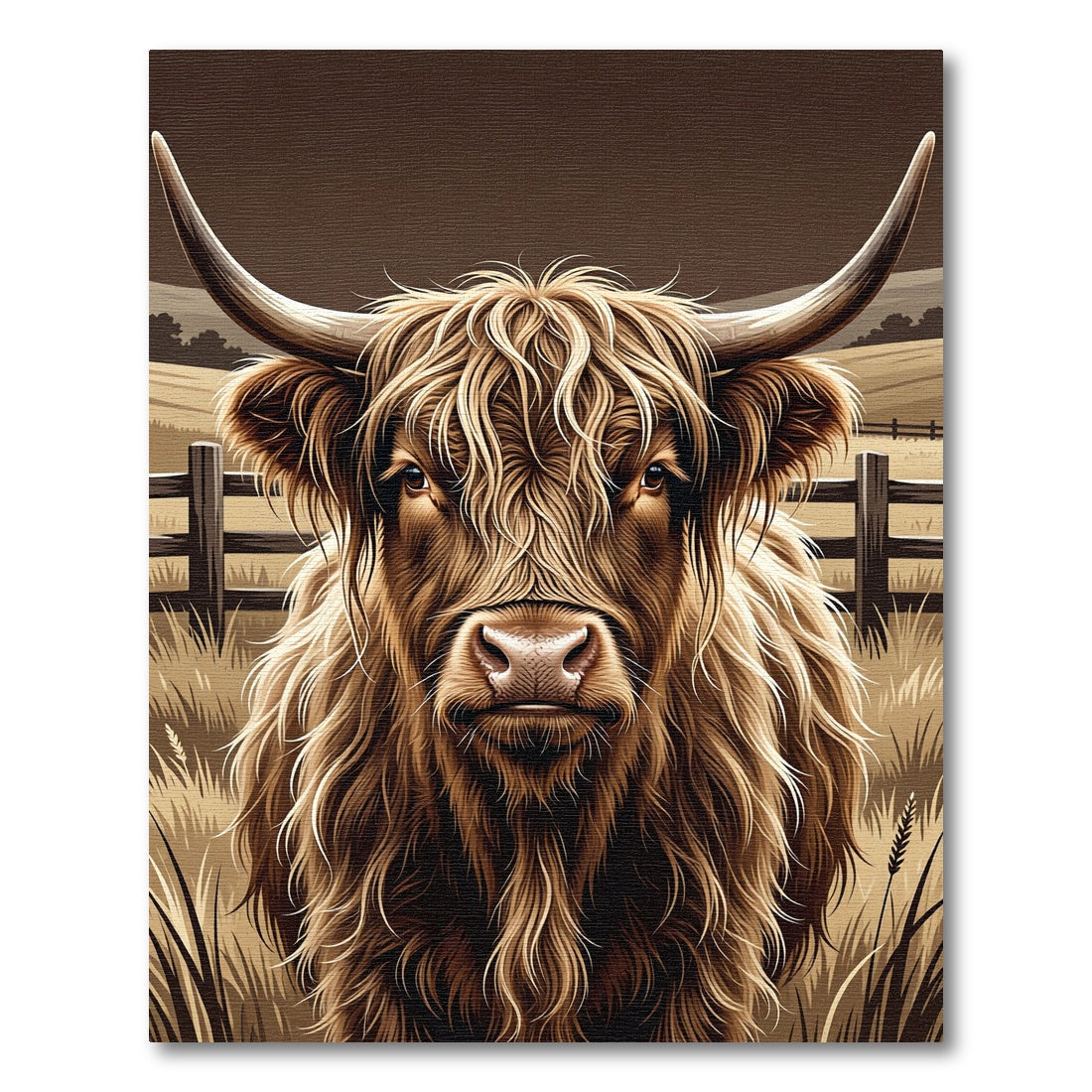 Majestic Highland Cow Portrait Earthy Tones Rug