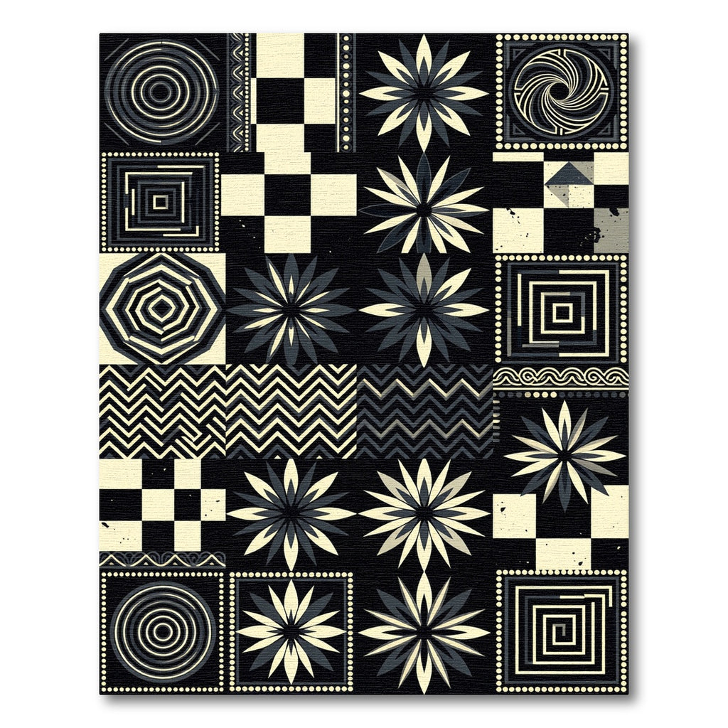 Geometric Starburst Chevron Mosaic Composition Rug