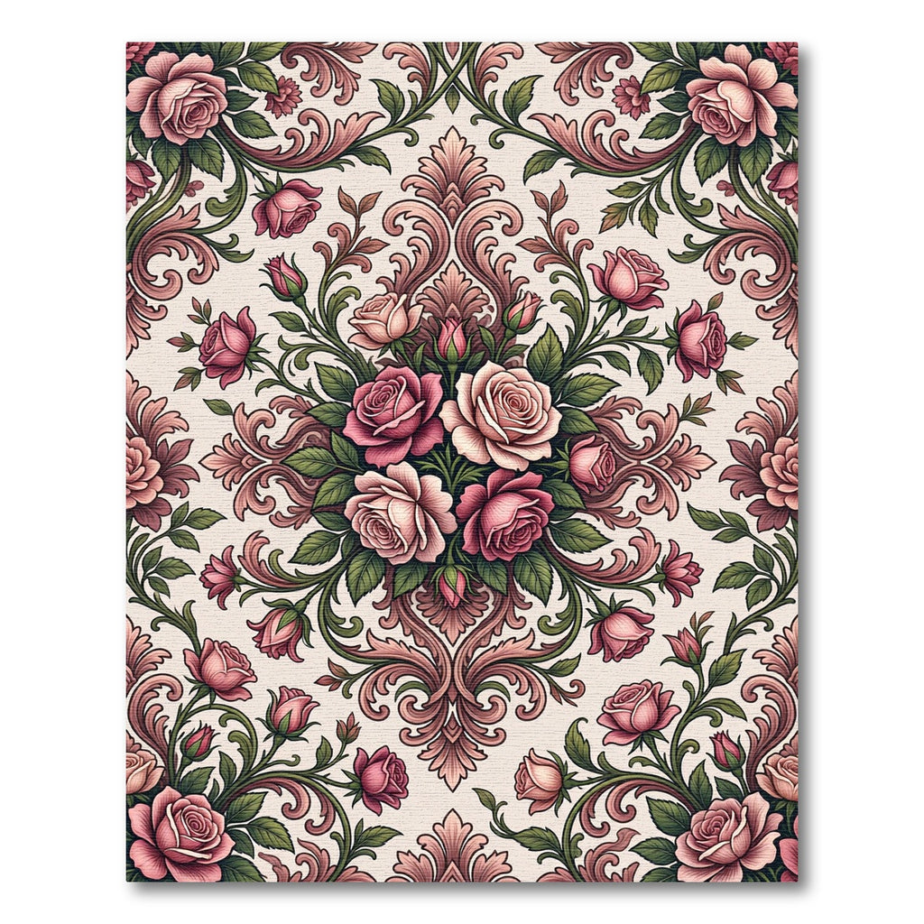 Elegant Dusty Rose Floral Damask Rug