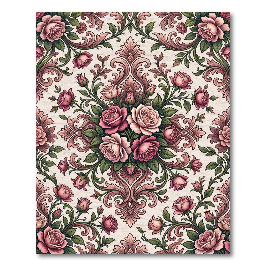 Elegant Dusty Rose Floral Damask Rug