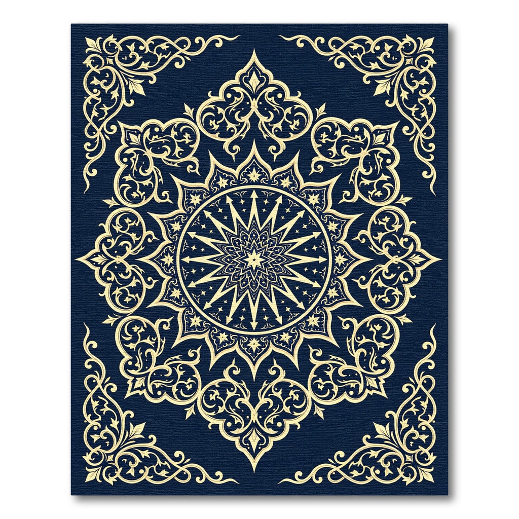Ornate Gold Celestial Sun Navy Tapestry Rug