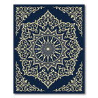 Ornate Gold Celestial Sun Navy Tapestry Rug