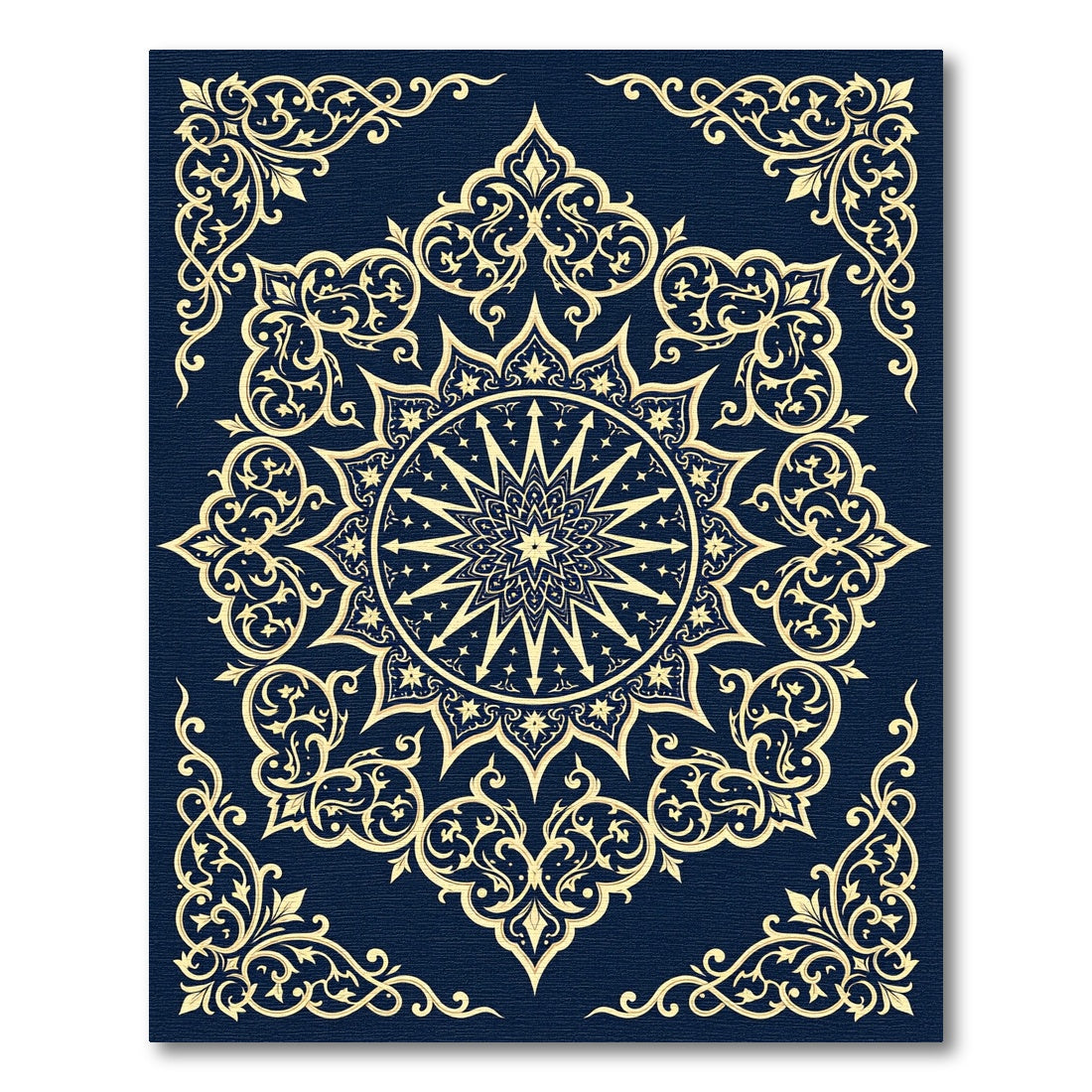 Ornate Gold Celestial Sun Navy Tapestry Rug