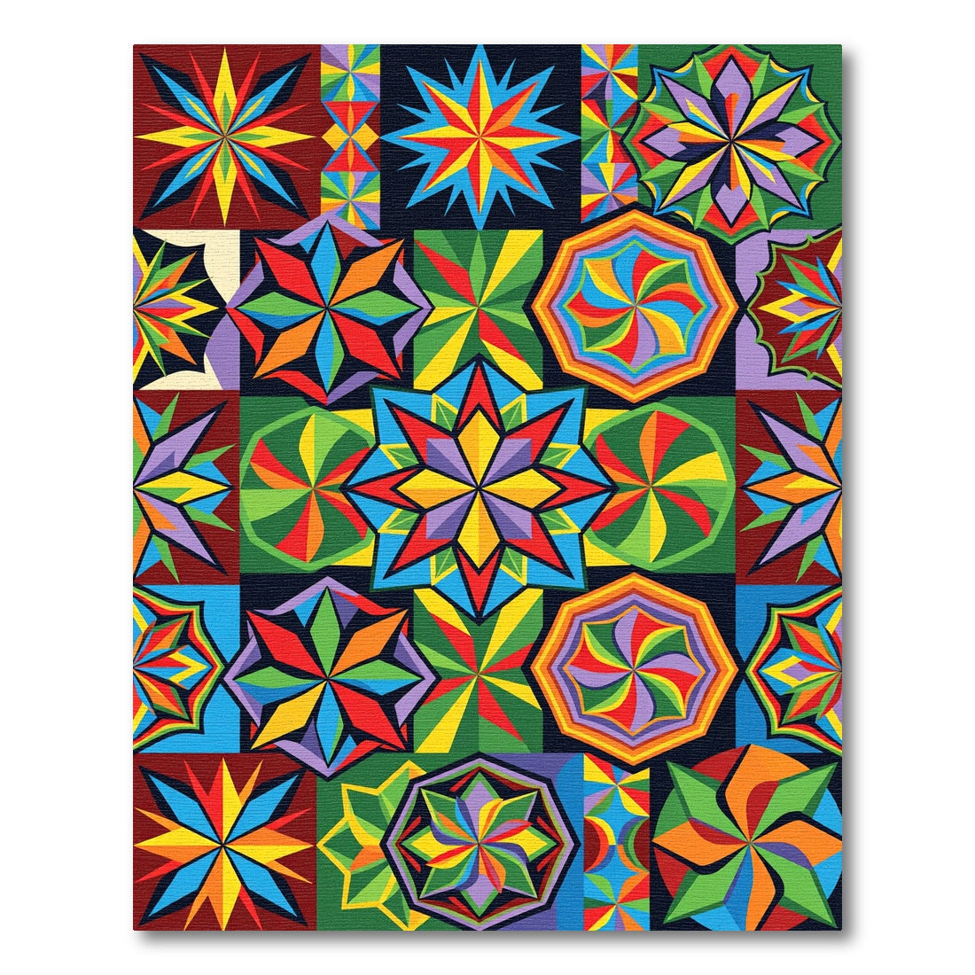 Vibrant Geometric Starburst Collage Rug
