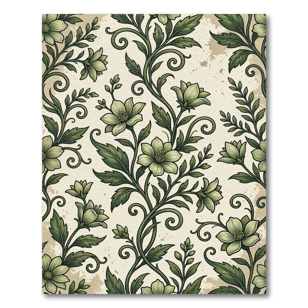 Sage Botanical Swirl Floral Scroll Rug