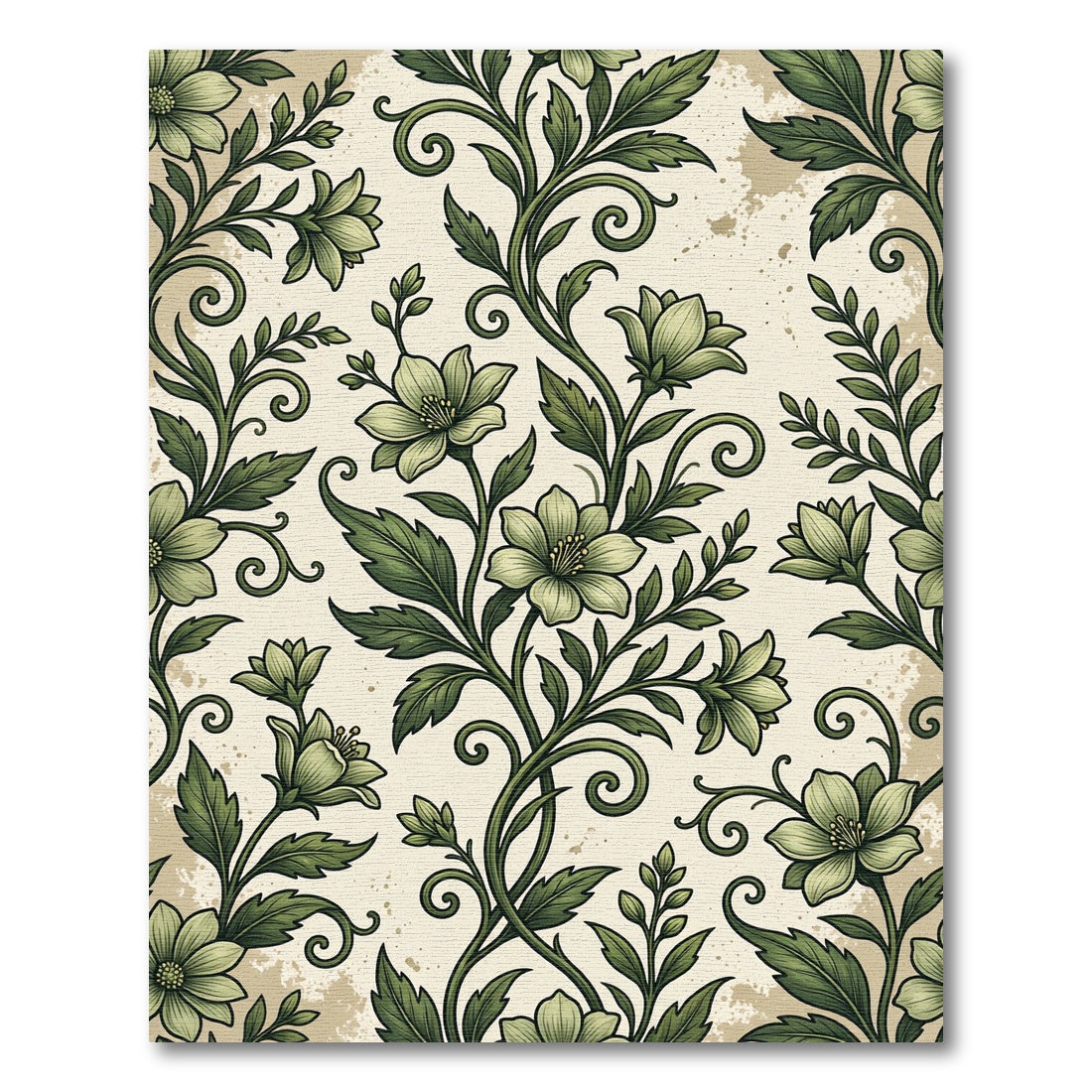 Sage Botanical Swirl Floral Scroll Rug