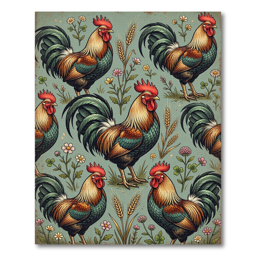 Rustic Farmhouse Rooster and Wheat Earthy Rug