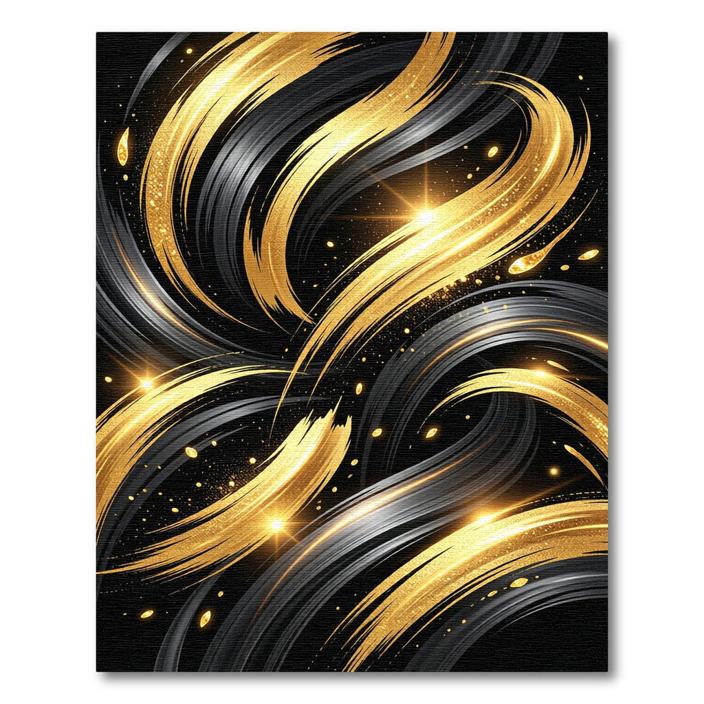 Elegant Golden Swirl Abstract Black Essence Rug