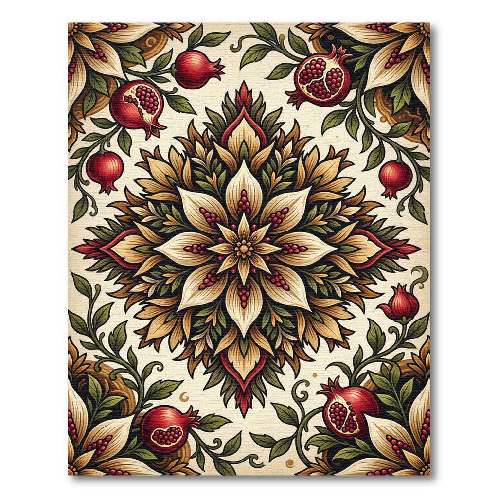 Crimson Pomegranate Floral Medallion Rug