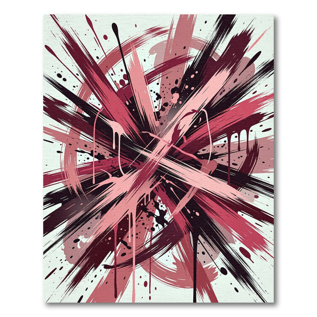 Dynamic Crimson Black Abstract Brushstroke Rug