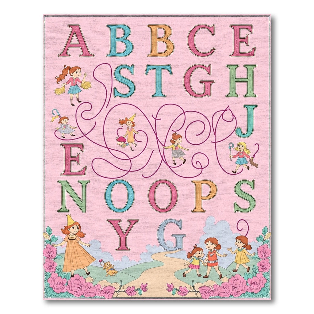 Whimsical Alphabet Fairytale Scene Rug
