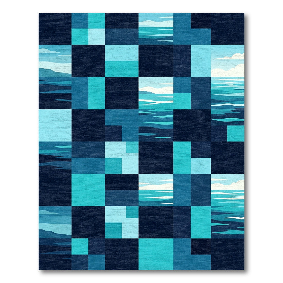 Geometric Blue Ocean Gradient Grid Rug