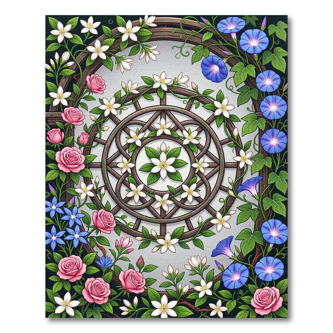 Floral Garden Lattice with Morning Glories Rug