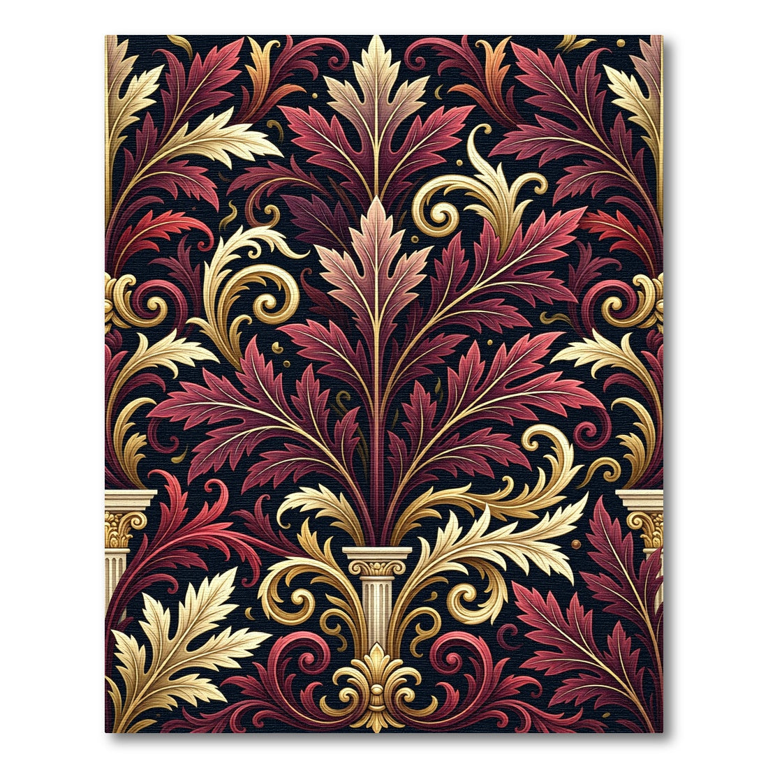 Rich Red Gold Acanthus Scroll Rug