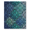 Faceted Blue Teal Rose Scrollwork Rug