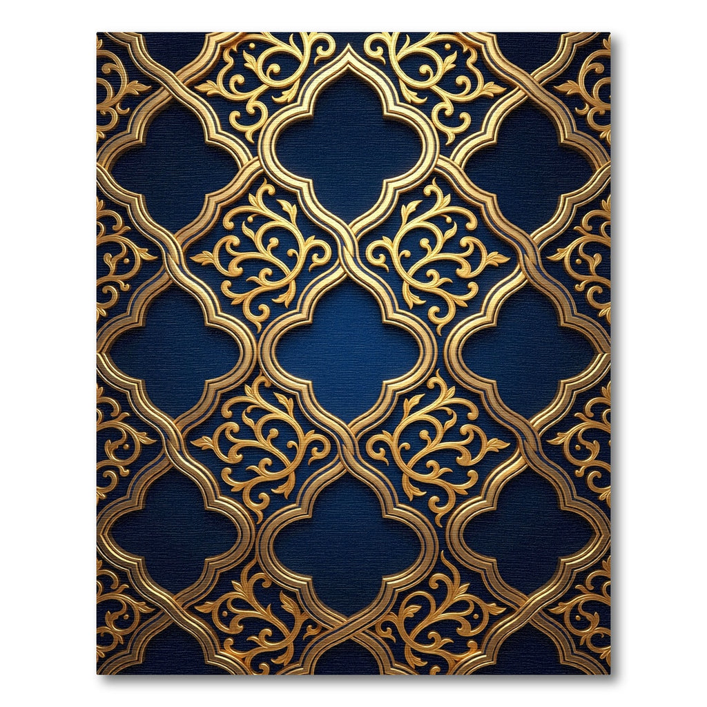 Golden Filigree Arabesque Navy Backdrop Rug