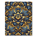 Ornate Golden Floral Damask Navy Rug