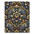 Ornate Golden Floral Damask Navy Rug