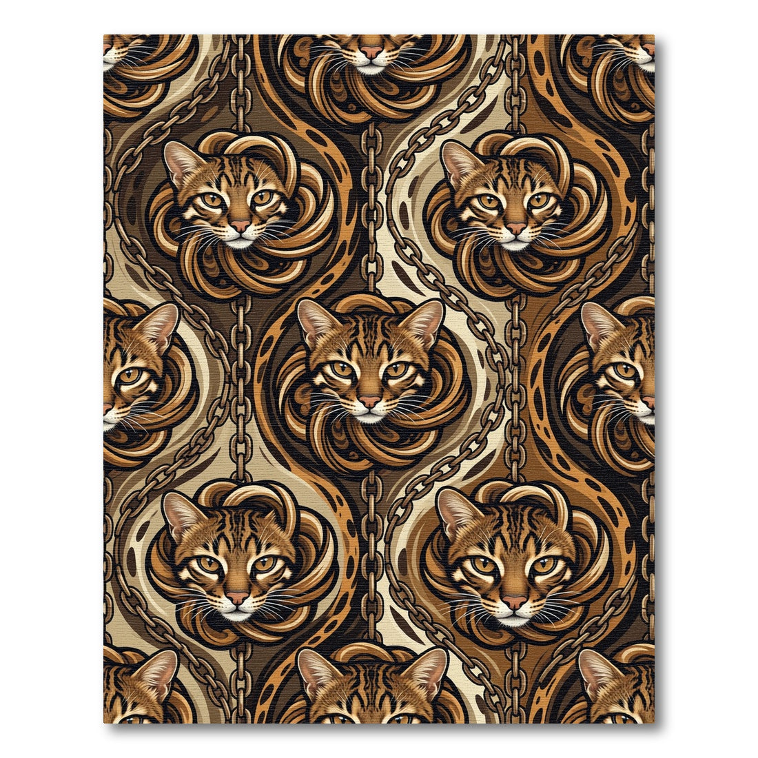 Golden Bengal Cat Chain Link Luxury Rug