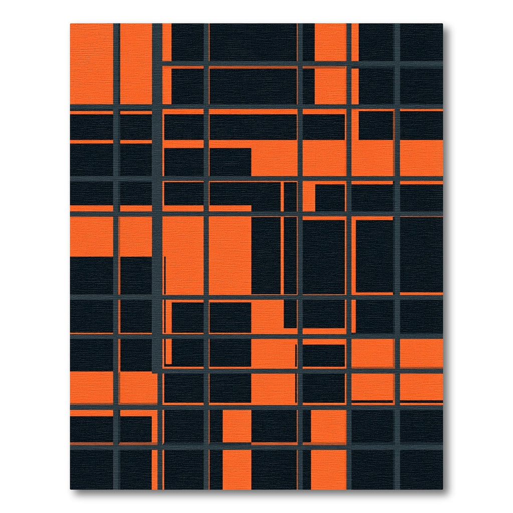 Modern Orange Black Abstract Geometric Grid Rug
