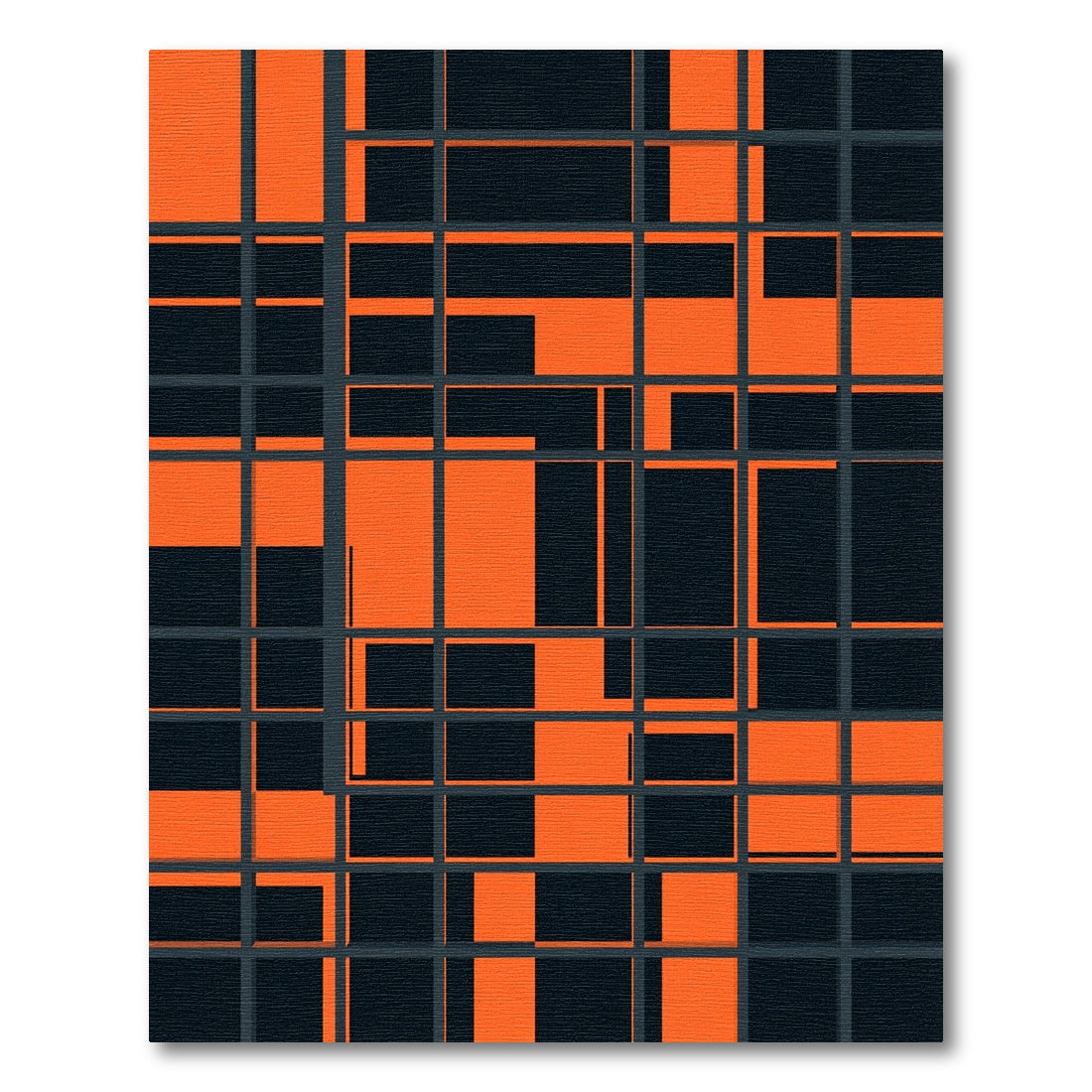 Modern Orange Black Abstract Geometric Grid Rug