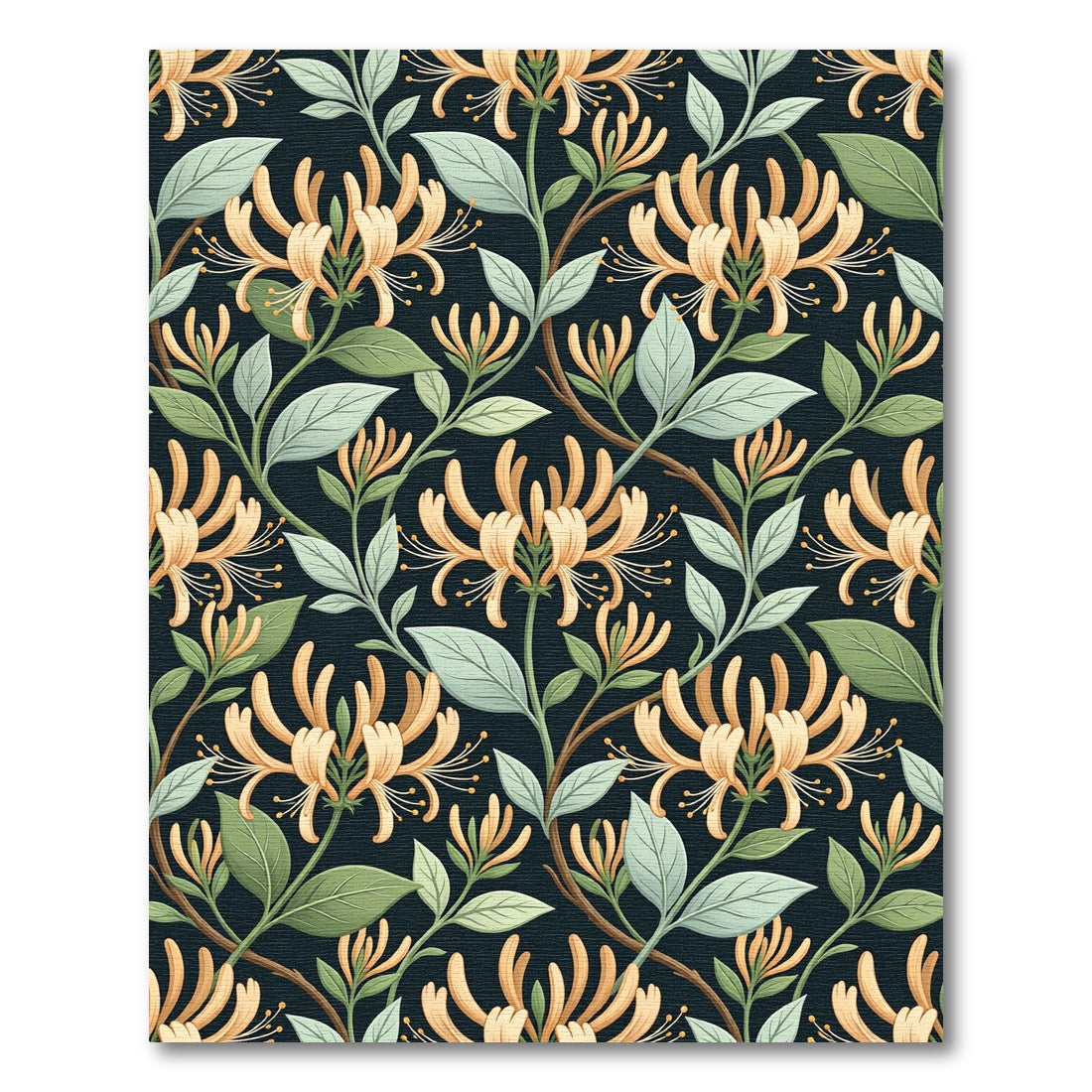 Vintage Honeysuckle Floral Dark Botanical Rug