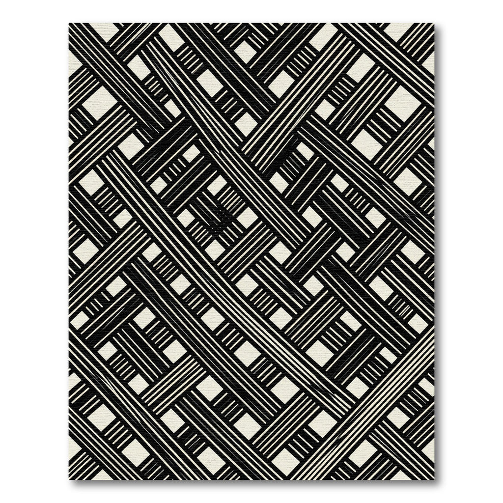 Black Cream Intersecting Lines Geometric Rug