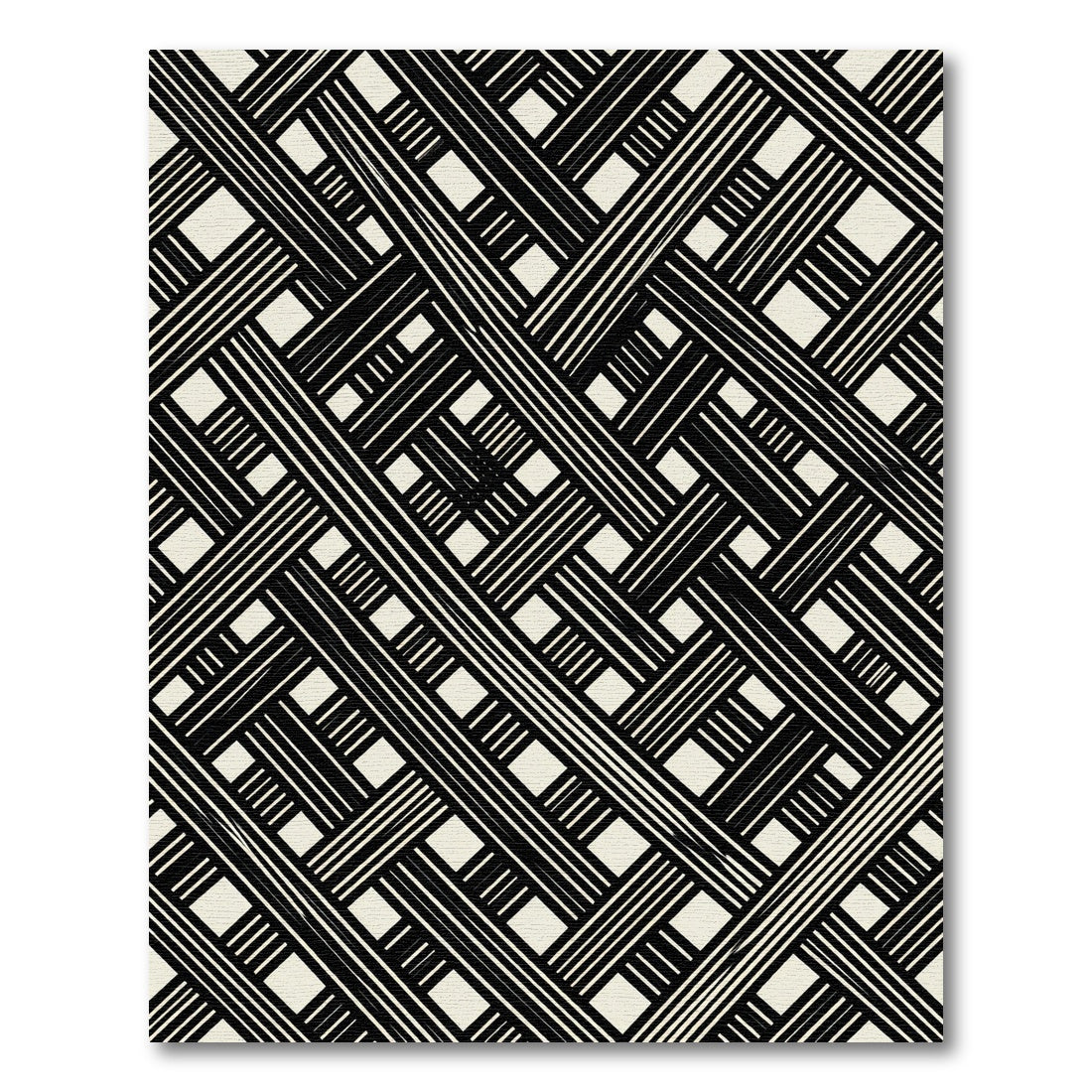 Black Cream Intersecting Lines Geometric Rug