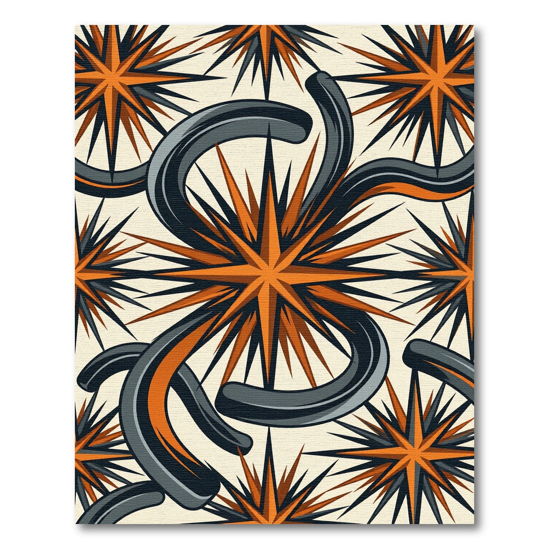 Mid Century Black and Orange Starburst Rug