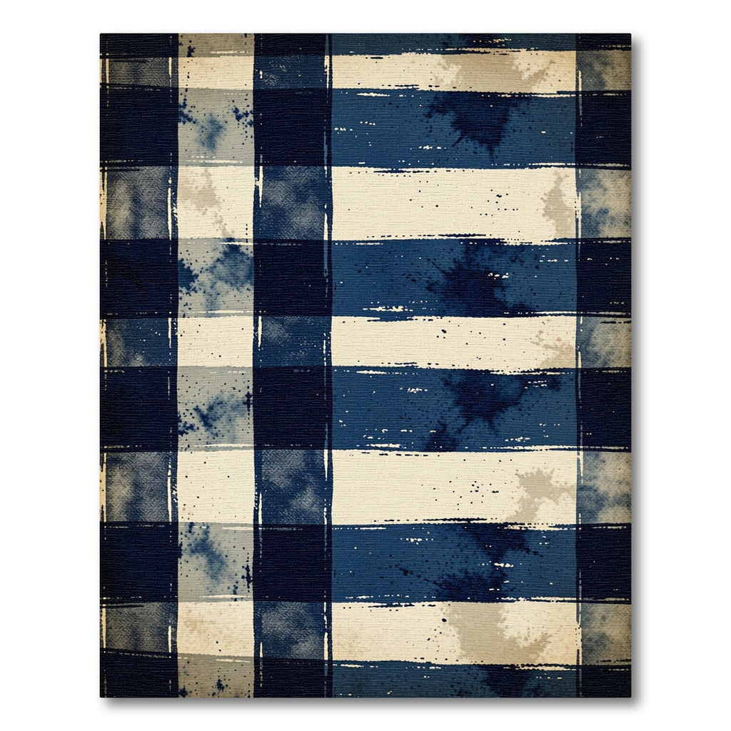 Navy Blue Rustic Plaid Grunge Rug