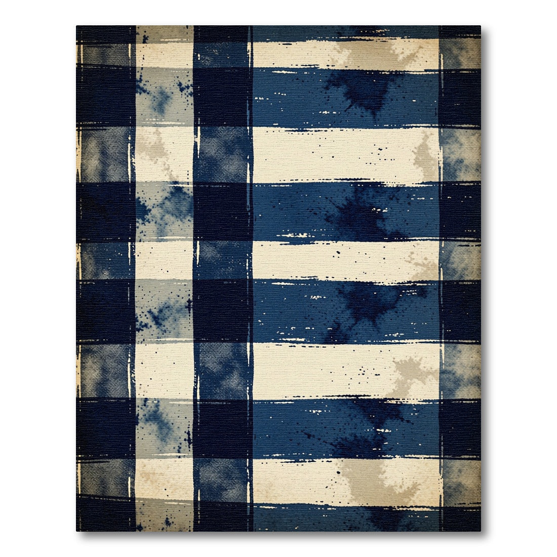 Navy Blue Rustic Plaid Grunge Rug